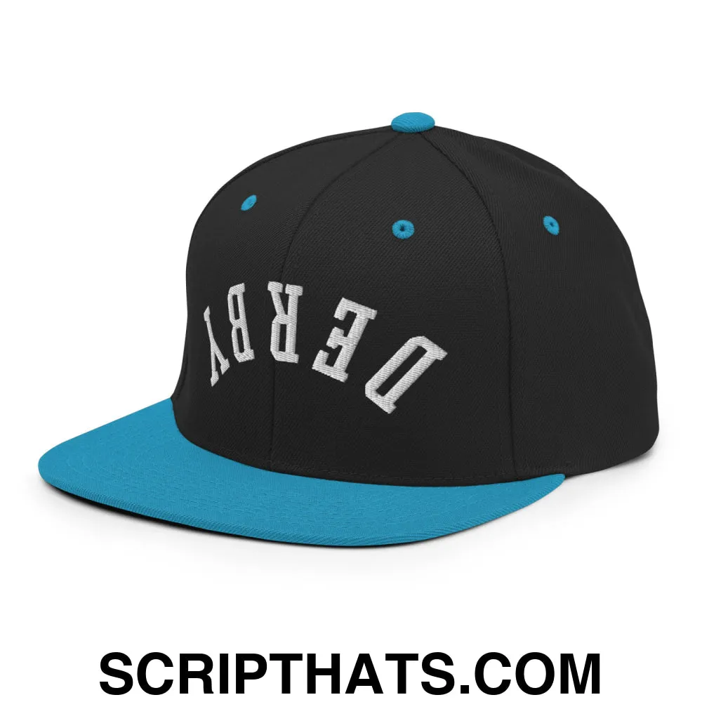 Upside Down Derby Embroidered Flat Bill Brim Snapback Hat
