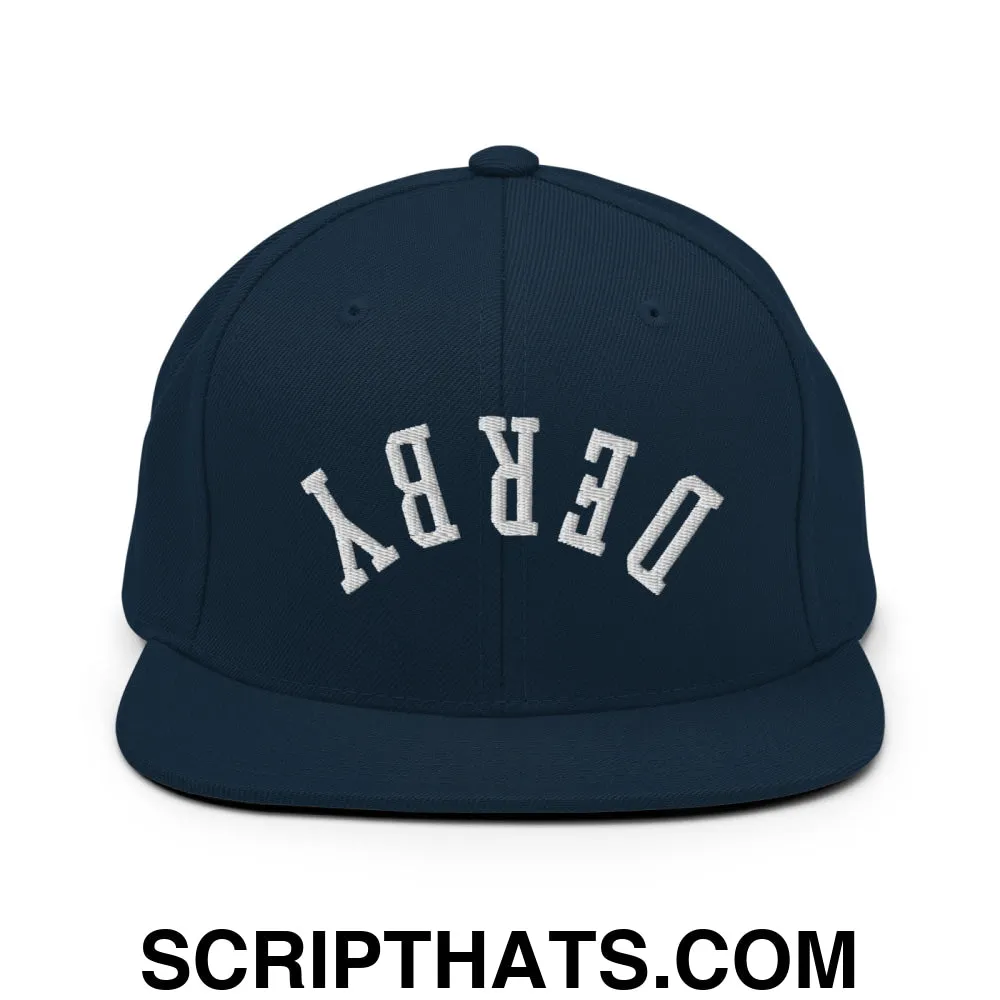 Upside Down Derby Embroidered Flat Bill Brim Snapback Hat