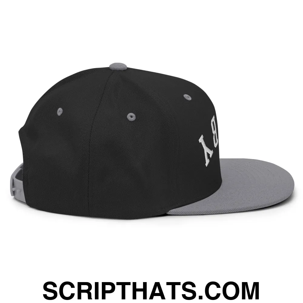 Upside Down Derby Embroidered Flat Bill Brim Snapback Hat