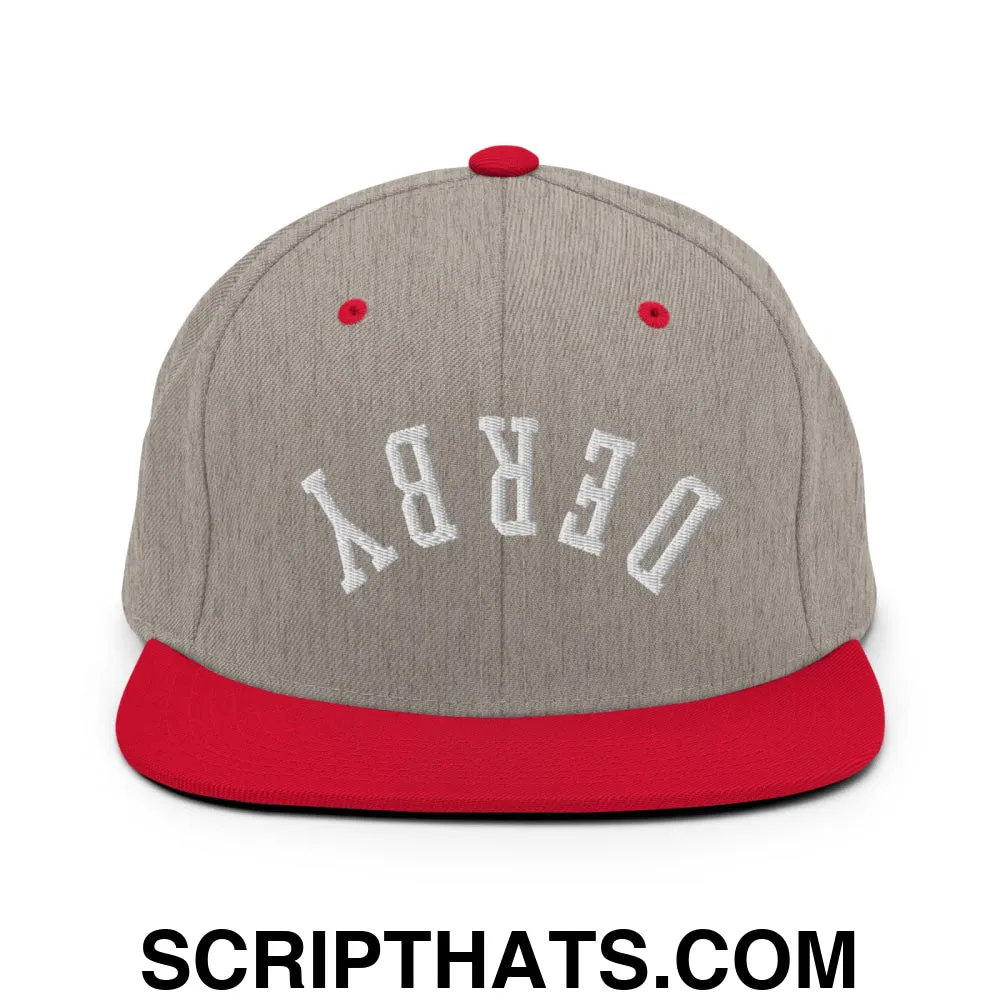 Upside Down Derby Embroidered Flat Bill Brim Snapback Hat