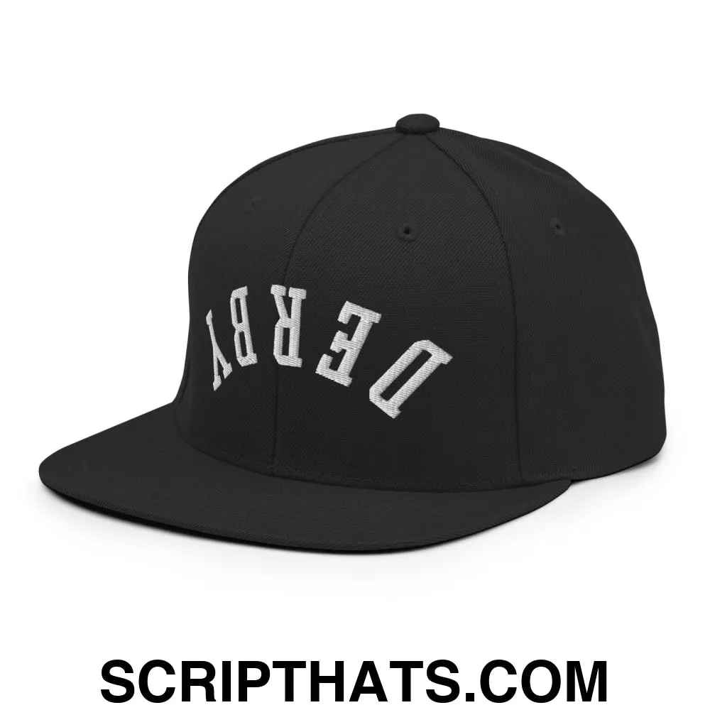 Upside Down Derby Embroidered Flat Bill Brim Snapback Hat