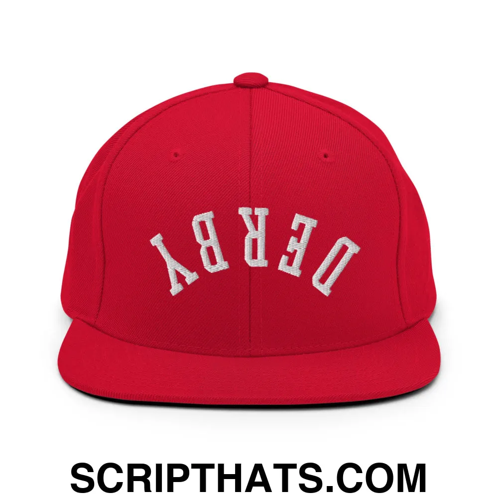 Upside Down Derby Embroidered Flat Bill Brim Snapback Hat