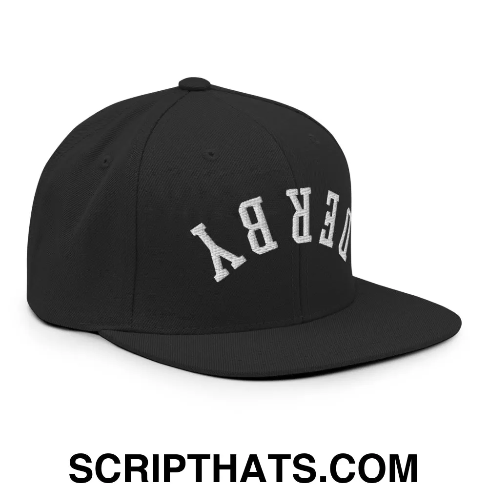 Upside Down Derby Embroidered Flat Bill Brim Snapback Hat