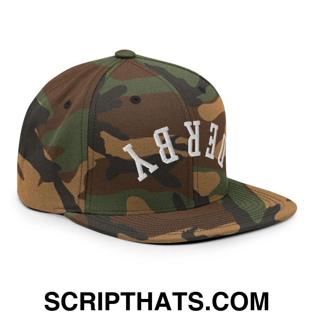 Upside Down Derby Embroidered Flat Bill Brim Snapback Hat