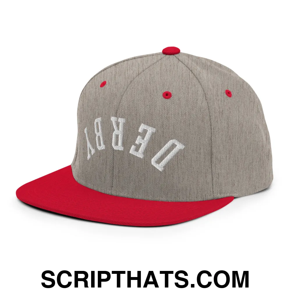 Upside Down Derby Embroidered Flat Bill Brim Snapback Hat