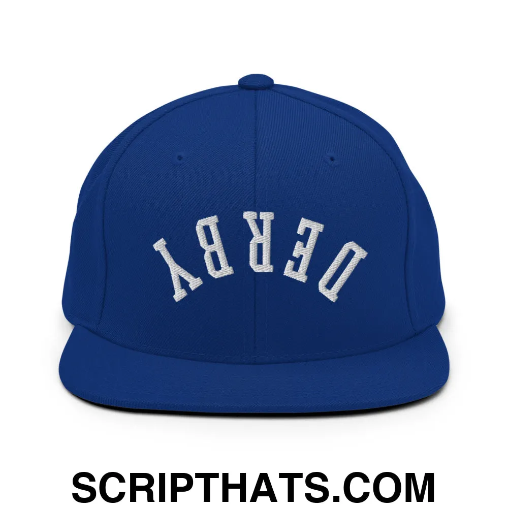 Upside Down Derby Embroidered Flat Bill Brim Snapback Hat