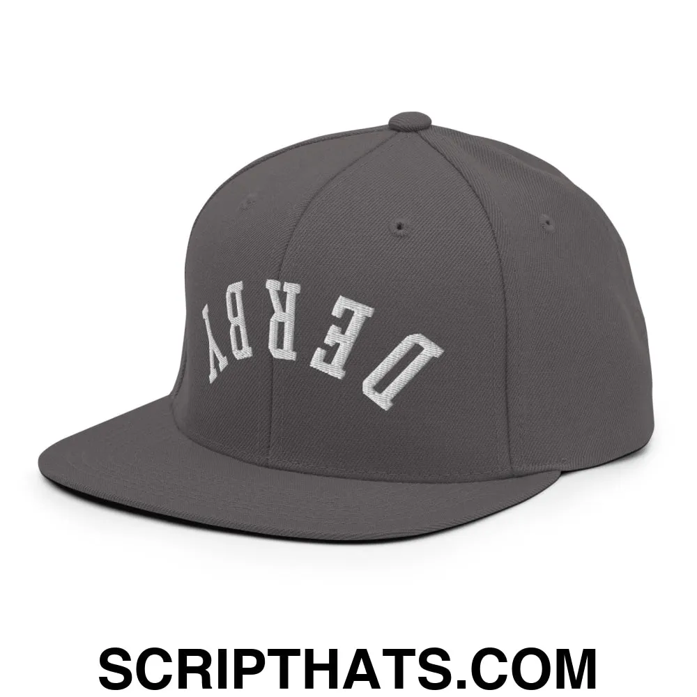 Upside Down Derby Embroidered Flat Bill Brim Snapback Hat