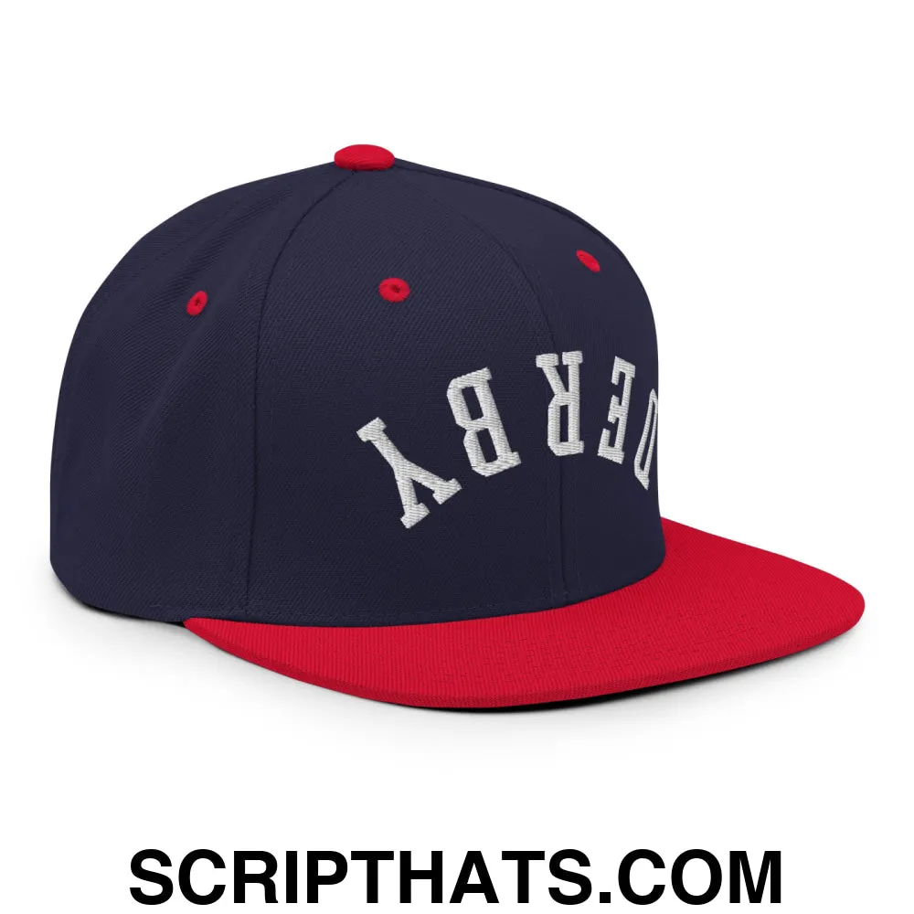 Upside Down Derby Embroidered Flat Bill Brim Snapback Hat