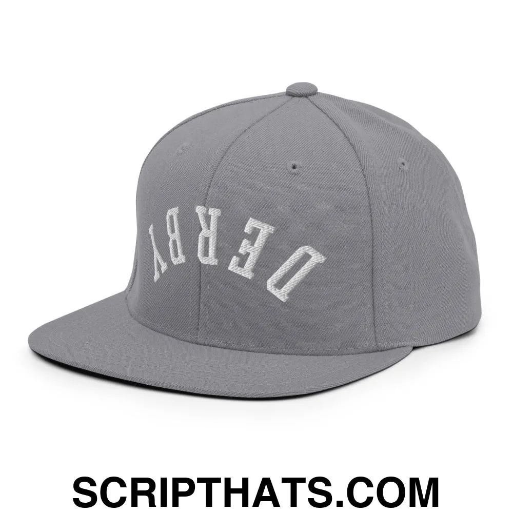 Upside Down Derby Embroidered Flat Bill Brim Snapback Hat