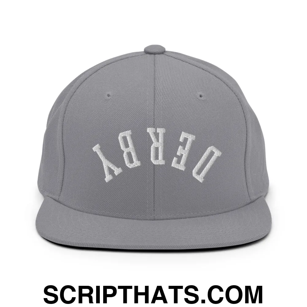 Upside Down Derby Embroidered Flat Bill Brim Snapback Hat