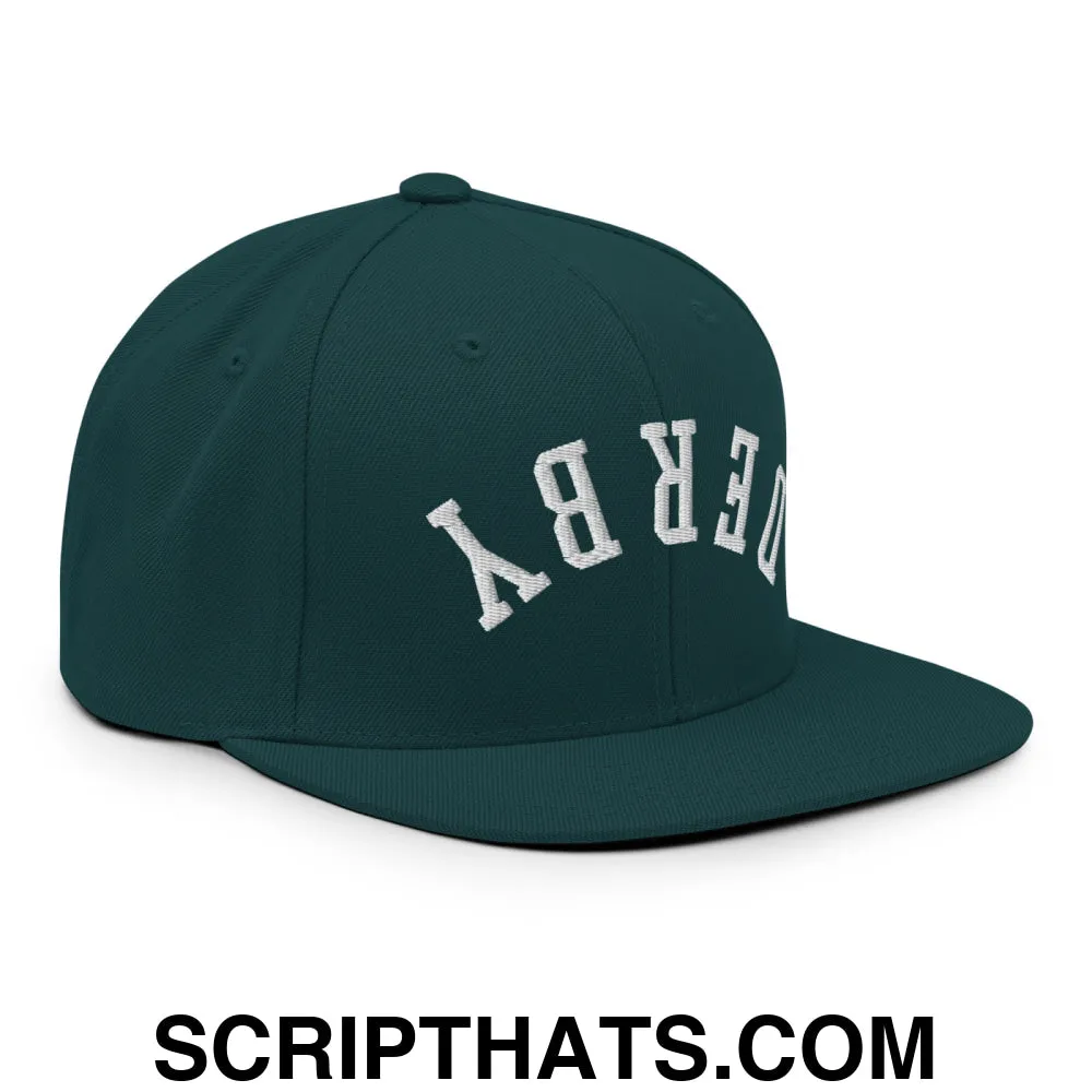 Upside Down Derby Embroidered Flat Bill Brim Snapback Hat
