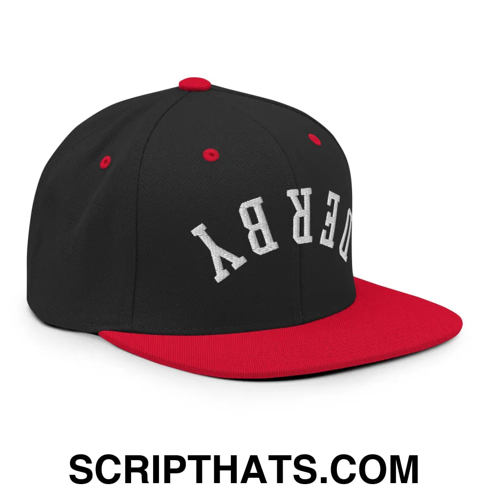 Upside Down Derby Embroidered Flat Bill Brim Snapback Hat