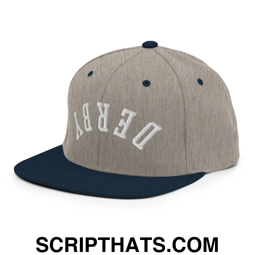 Upside Down Derby Embroidered Flat Bill Brim Snapback Hat