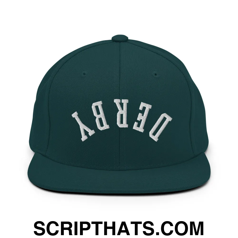 Upside Down Derby Embroidered Flat Bill Brim Snapback Hat