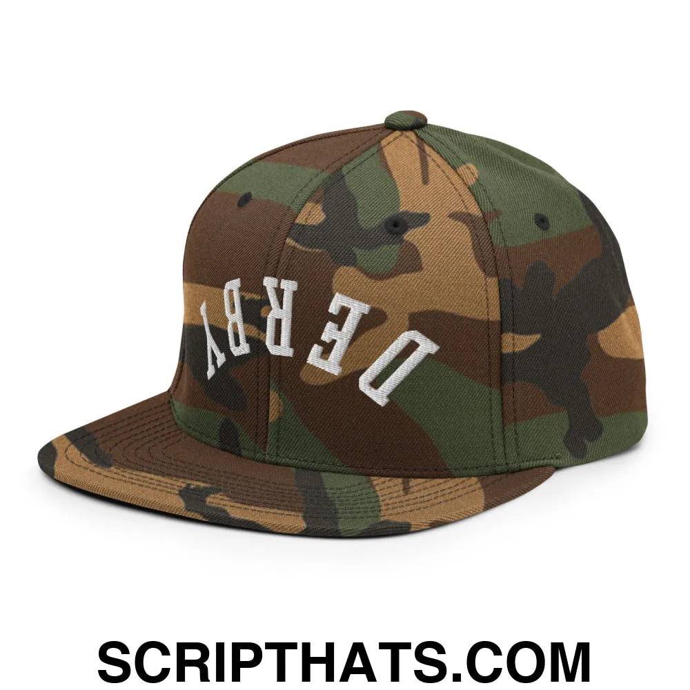 Upside Down Derby Embroidered Flat Bill Brim Snapback Hat