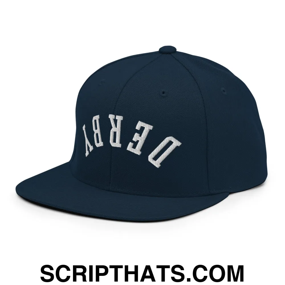 Upside Down Derby Embroidered Flat Bill Brim Snapback Hat