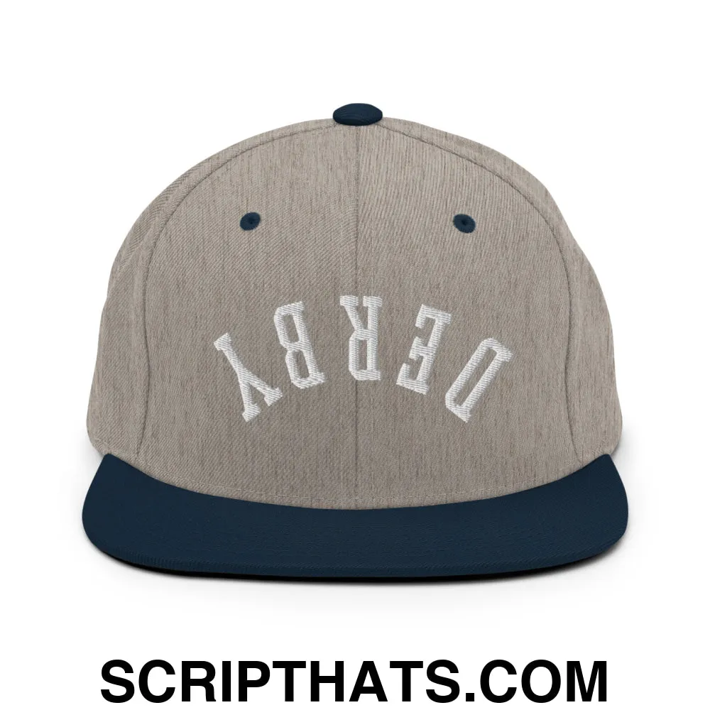 Upside Down Derby Embroidered Flat Bill Brim Snapback Hat