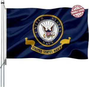 US Navy Emblem Flag Double Sided 3x5 Outdoor- Heavy Duty Navy Naval Military Flags -United State Navy Flags Banner with 2 Brass Grommets 4 Rows Stitched