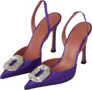 Vertundy Women's Rhinestone Slingback Pumps Pointed Toe Satin Crystal Stiletto High Heels Sandals Party Wedding Bride Pump Dress Shoes