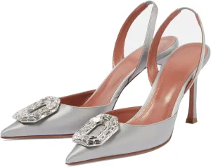 Vertundy Women's Rhinestone Slingback Pumps Pointed Toe Satin Crystal Stiletto High Heels Sandals Party Wedding Bride Pump Dress Shoes
