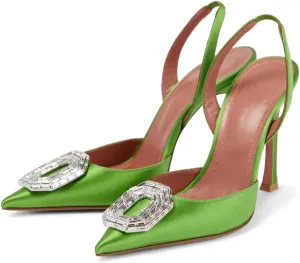 Vertundy Women's Rhinestone Slingback Pumps Pointed Toe Satin Crystal Stiletto High Heels Sandals Party Wedding Bride Pump Dress Shoes