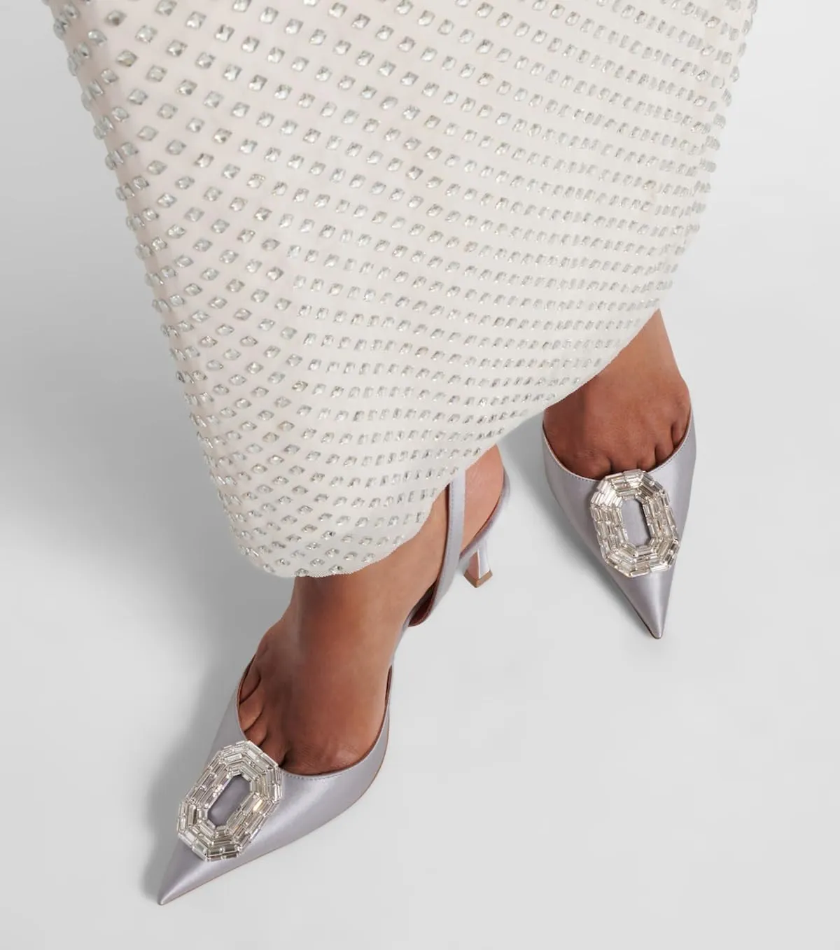 Vertundy Women's Rhinestone Slingback Pumps Pointed Toe Satin Crystal Stiletto High Heels Sandals Party Wedding Bride Pump Dress Shoes