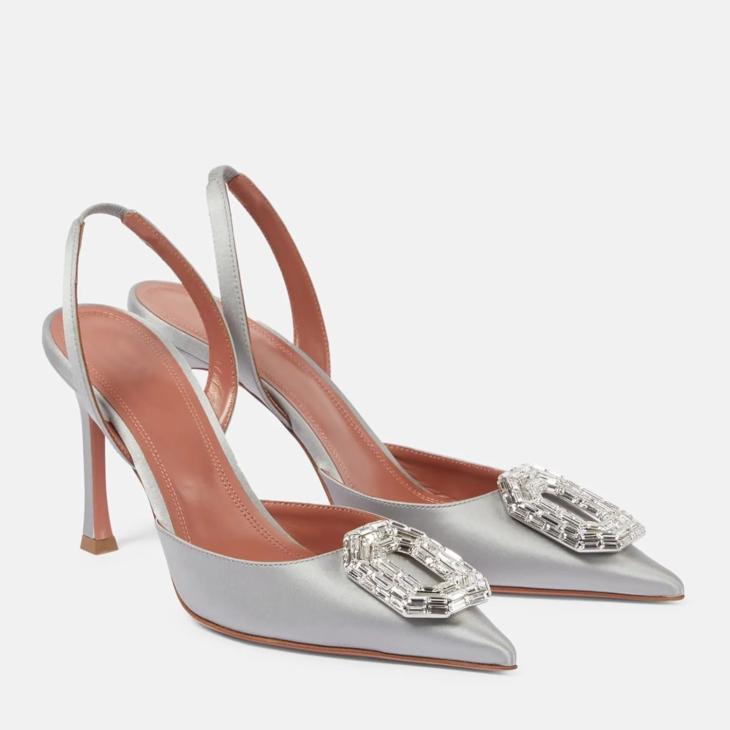 Vertundy Women's Rhinestone Slingback Pumps Pointed Toe Satin Crystal Stiletto High Heels Sandals Party Wedding Bride Pump Dress Shoes