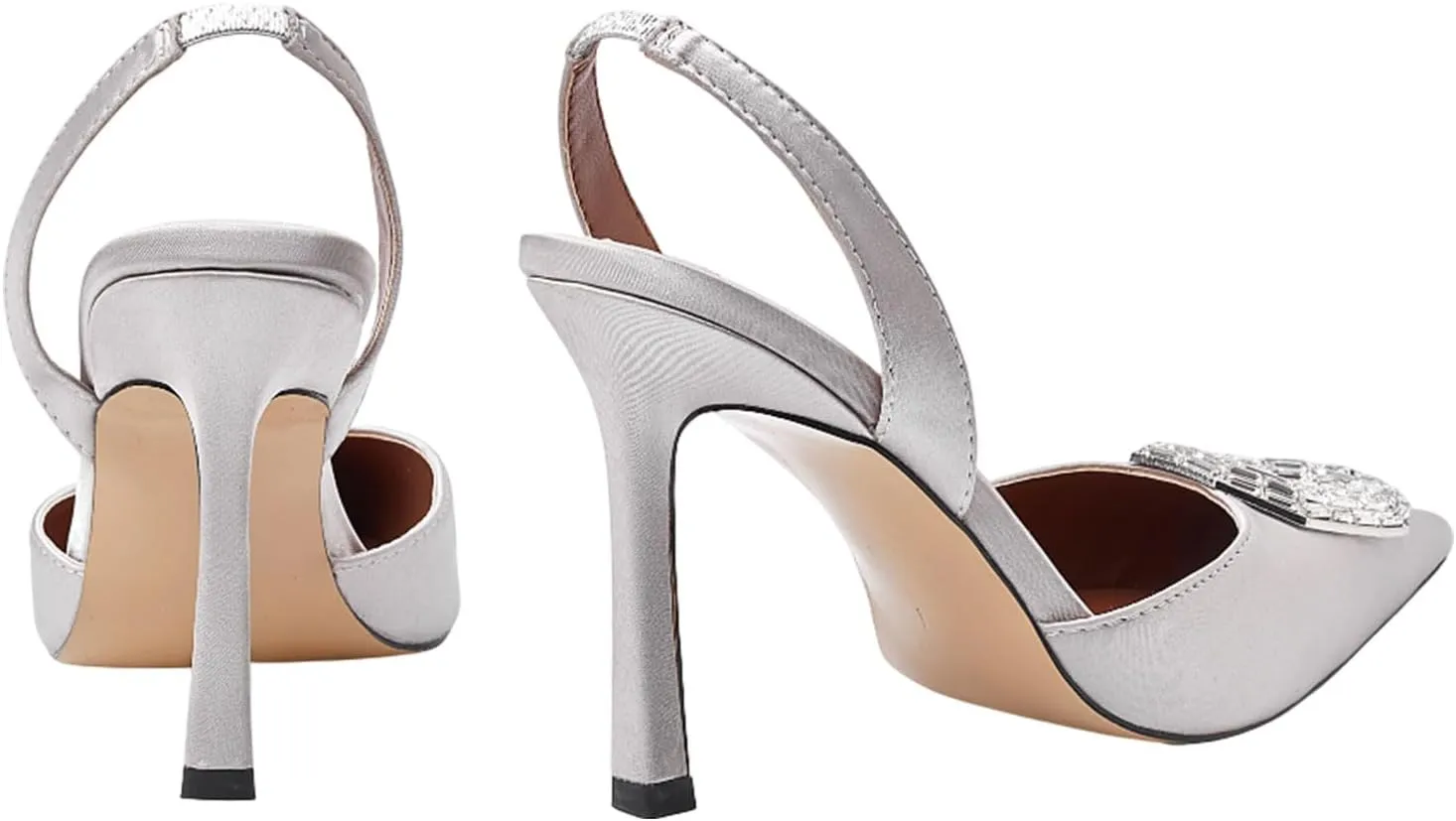 Vertundy Women's Rhinestone Slingback Pumps Pointed Toe Satin Crystal Stiletto High Heels Sandals Party Wedding Bride Pump Dress Shoes