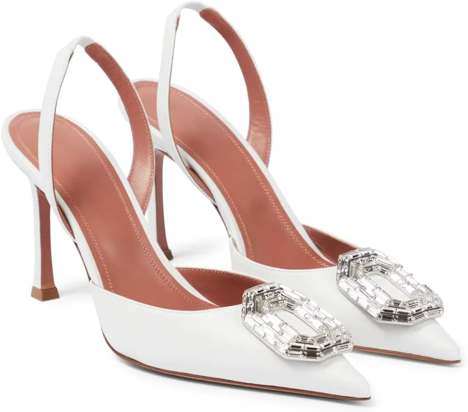 Vertundy Women's Rhinestone Slingback Pumps Pointed Toe Satin Crystal Stiletto High Heels Sandals Party Wedding Bride Pump Dress Shoes