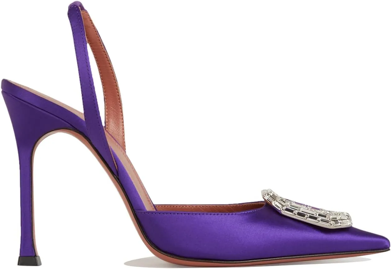 Vertundy Women's Rhinestone Slingback Pumps Pointed Toe Satin Crystal Stiletto High Heels Sandals Party Wedding Bride Pump Dress Shoes