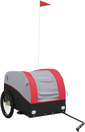 'vidaXL Sturdy Iron Bike Trailer - Heavy-Duty Cargo Trailer, Black and Red with Large Storage Compartment & Easy Connection Tow Bar