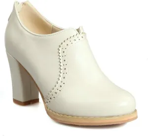 VOKLIN Women's Chunky Platform Oxford Pumps High Heel Round Toe Zipper Slip On Vintage Uniform Dress Shoes
