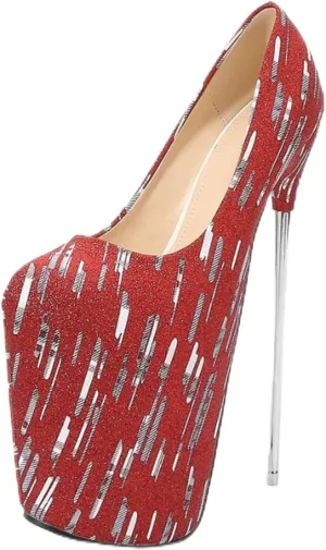 Vujkliy Women's High Heels Round Toe Platform Metal Stiletto Pump Shoes Sexy Catwalk Nightclub Banquet Striptease 22CM/8.6IN Large Size Fashion Shoes