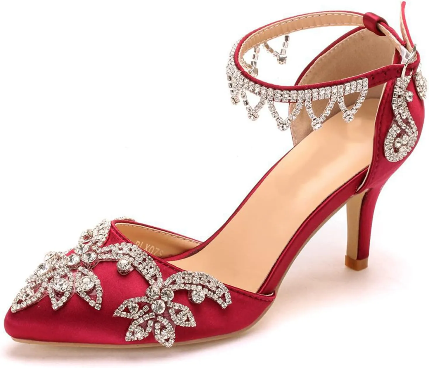 Vujkliy Women's High Heels Stiletto Pointed Toe Rhinestone Silk Satin Pump Buckle Sandals Sexy Banquet Wedding Dresses Long Dress 7Cm/2.7In Fashion Sandals