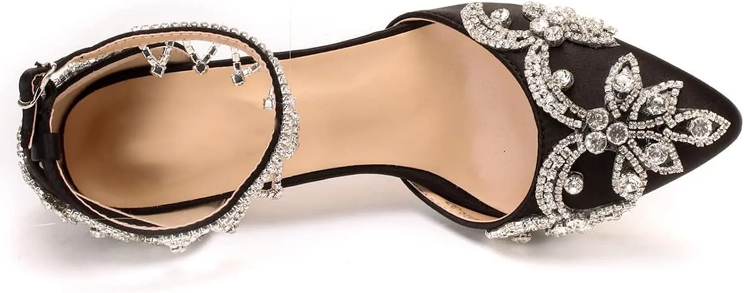 Vujkliy Women's High Heels Stiletto Pointed Toe Rhinestone Silk Satin Pump Buckle Sandals Sexy Banquet Wedding Dresses Long Dress 7Cm/2.7In Fashion Sandals