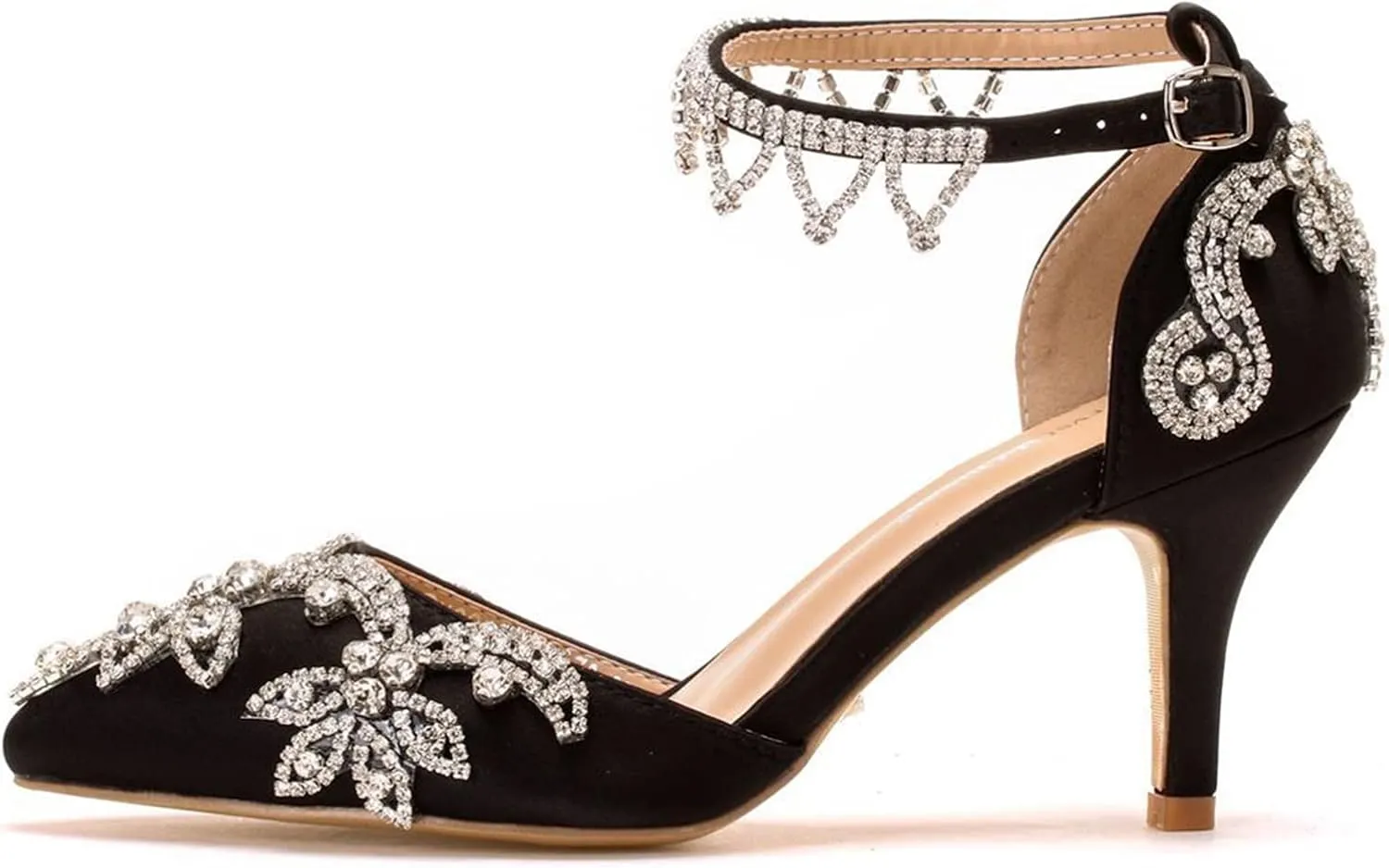Vujkliy Women's High Heels Stiletto Pointed Toe Rhinestone Silk Satin Pump Buckle Sandals Sexy Banquet Wedding Dresses Long Dress 7Cm/2.7In Fashion Sandals