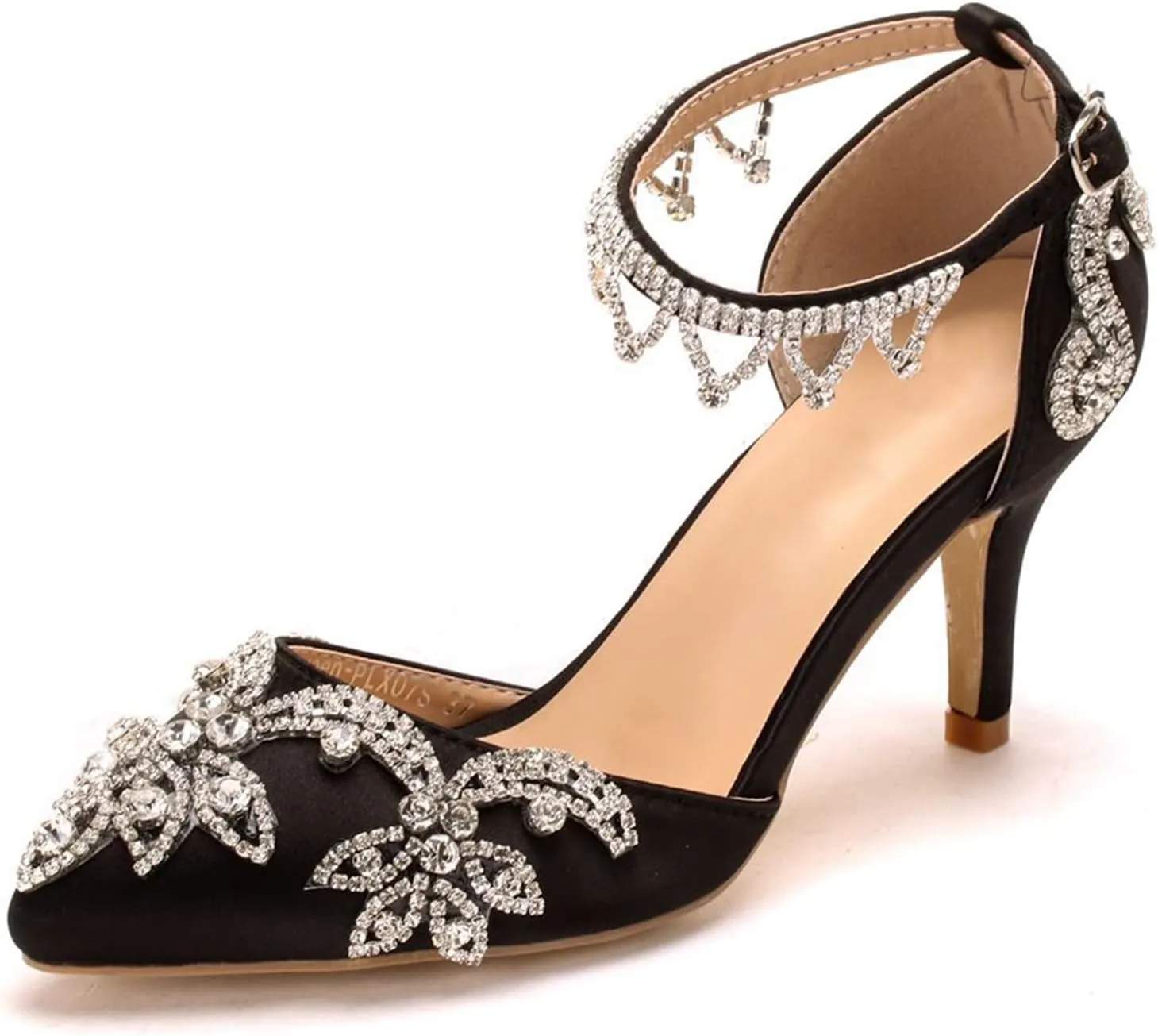 Vujkliy Women's High Heels Stiletto Pointed Toe Rhinestone Silk Satin Pump Buckle Sandals Sexy Banquet Wedding Dresses Long Dress 7Cm/2.7In Fashion Sandals