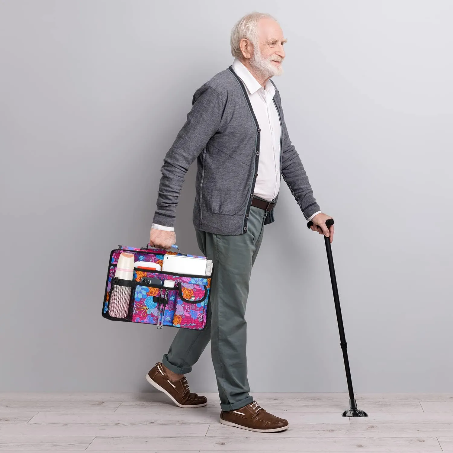Walker Bag for Seniors-supregear Folding Walker Accessories Bag (Double Sided), Walker Basket Caddy Large Capacity Waterproof Tote with 9 Pockets and Cup Holder