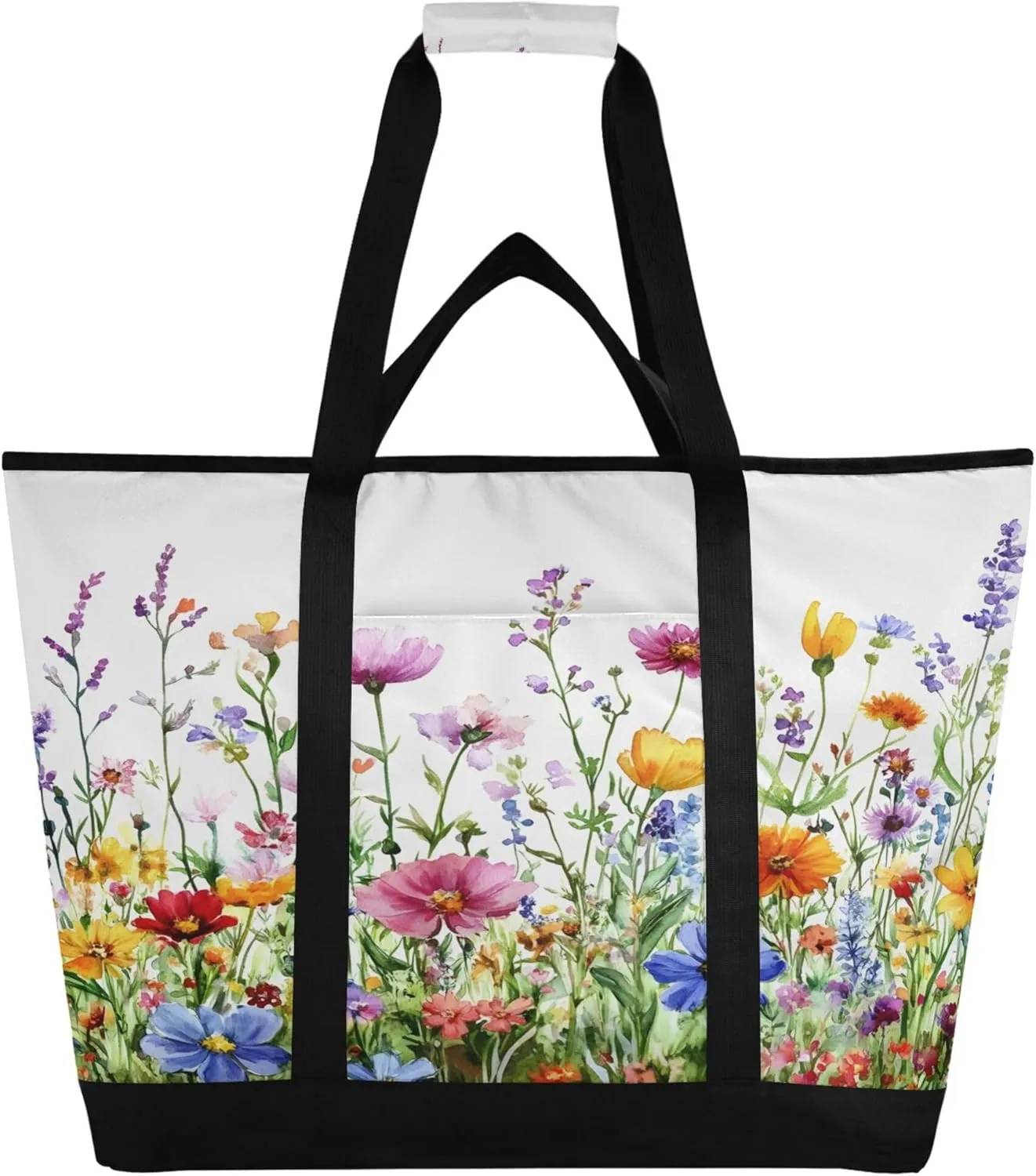 Watercolor Wildflower Reusable Insulated Cooler Bag with Ice Pack Compartment - Large 243L Waterproof Thermal Grocery Tote for Picnic Beach Camping Lunch Storage