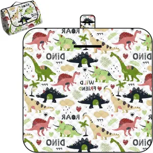 Waterproof Picnic Blanket 79"x 79" with Dinosaur Pattern, Portable Camping Mat Machine Washable Foldable, Thicker Ultrasonic Outdoor Beach Blanket for 6-8 People