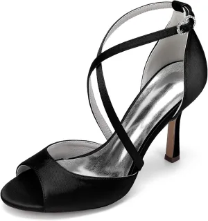 Wedding Bridal Shoes Women's Fashion Stilettos Open Toe Pump Heel Sandals High Heels Satin Bridal Shoes 9.5Cm