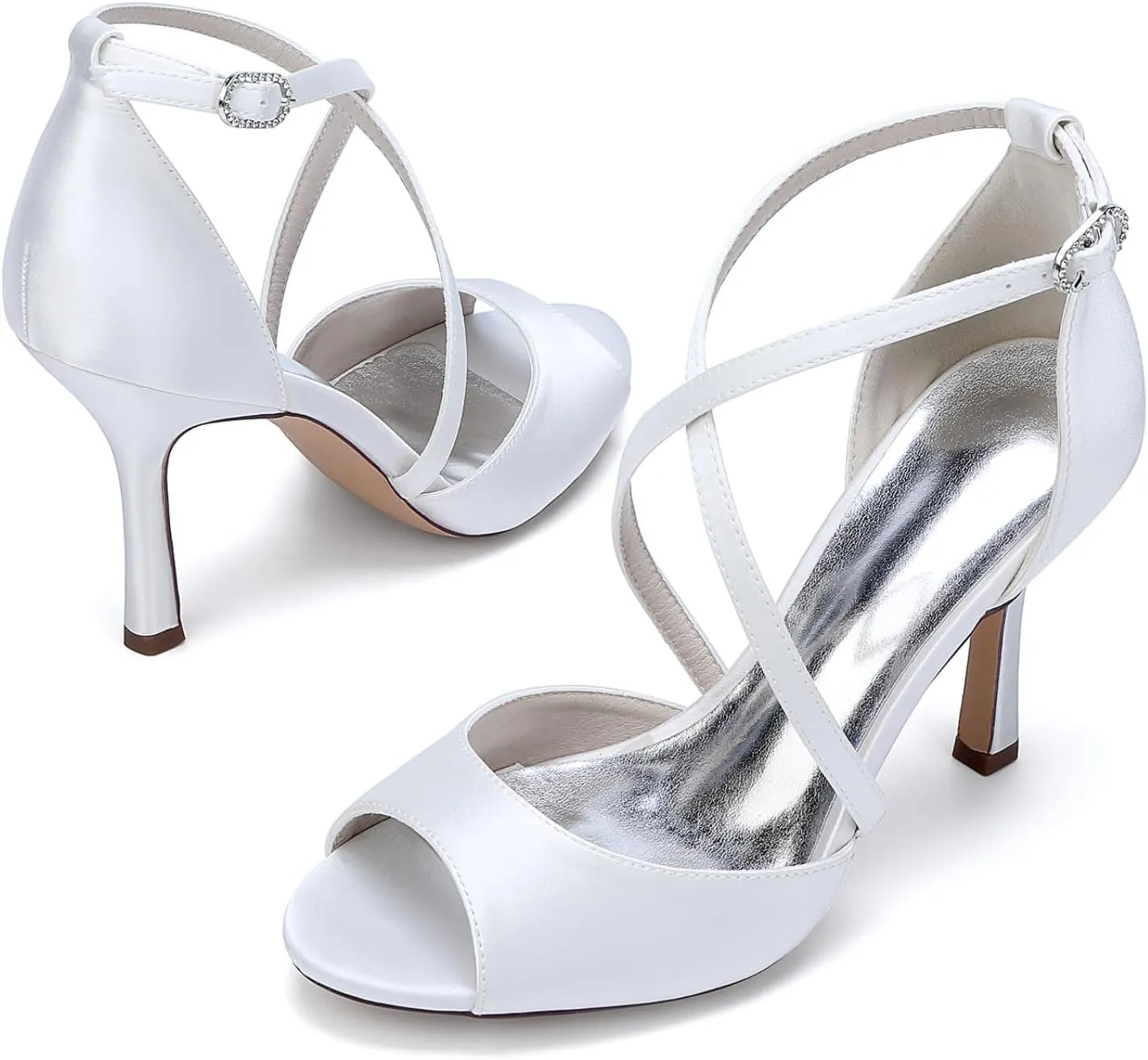 Wedding Bridal Shoes Women's Fashion Stilettos Open Toe Pump Heel Sandals High Heels Satin Bridal Shoes 9.5Cm