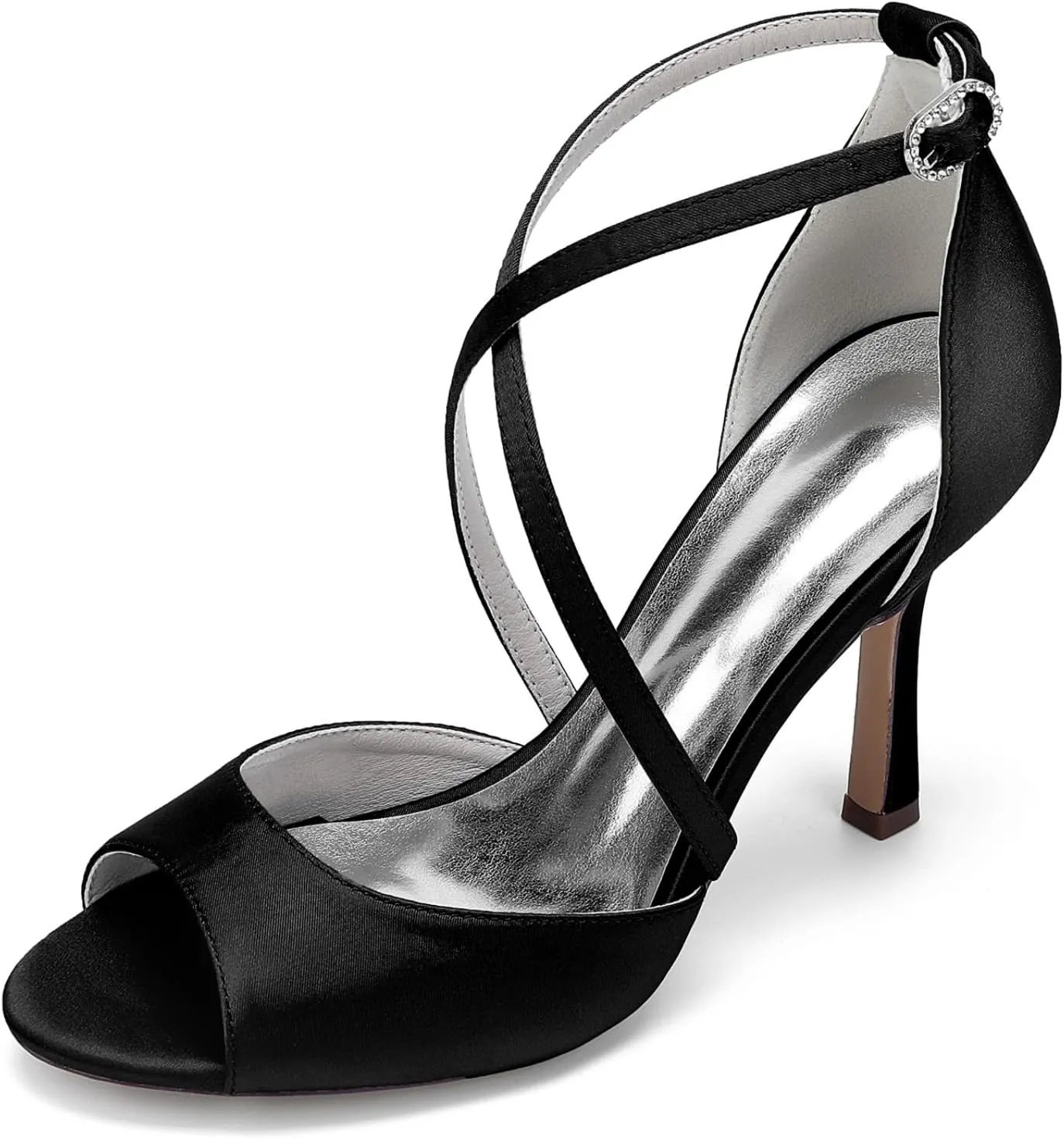 Wedding Bridal Shoes Women's Fashion Stilettos Open Toe Pump Heel Sandals High Heels Satin Bridal Shoes 9.5Cm