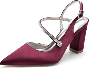 Wedding Shoes Women's Pump High Heels Bridal Shoes Dress Heeled Sandals Satin Block Heels For/Engagement/Evening/Prom 8.5Cm