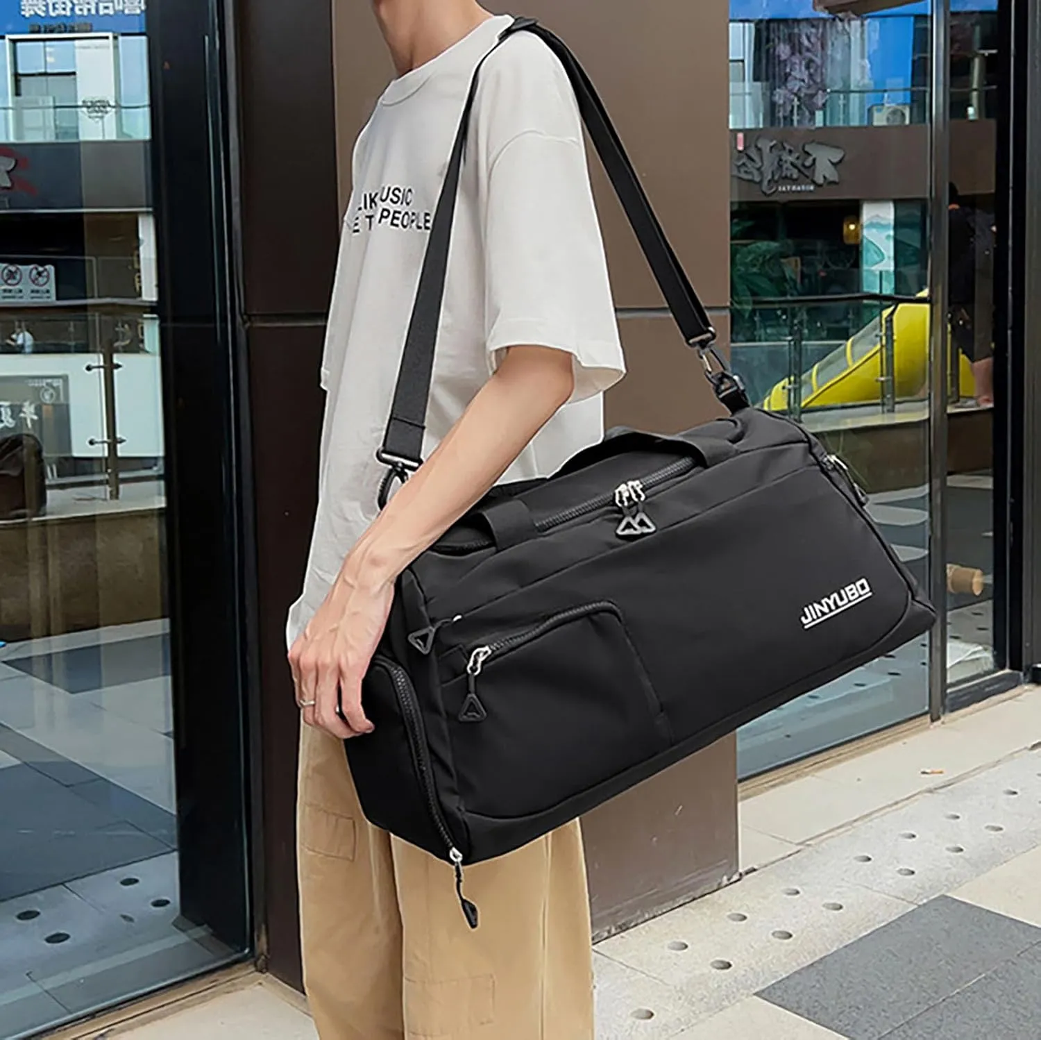 Weekender Overnight Bag Travel Duffel Bag with Independent Shoe Compartment Carry On Sports Tote Gym Bag for Women Men (Black)
