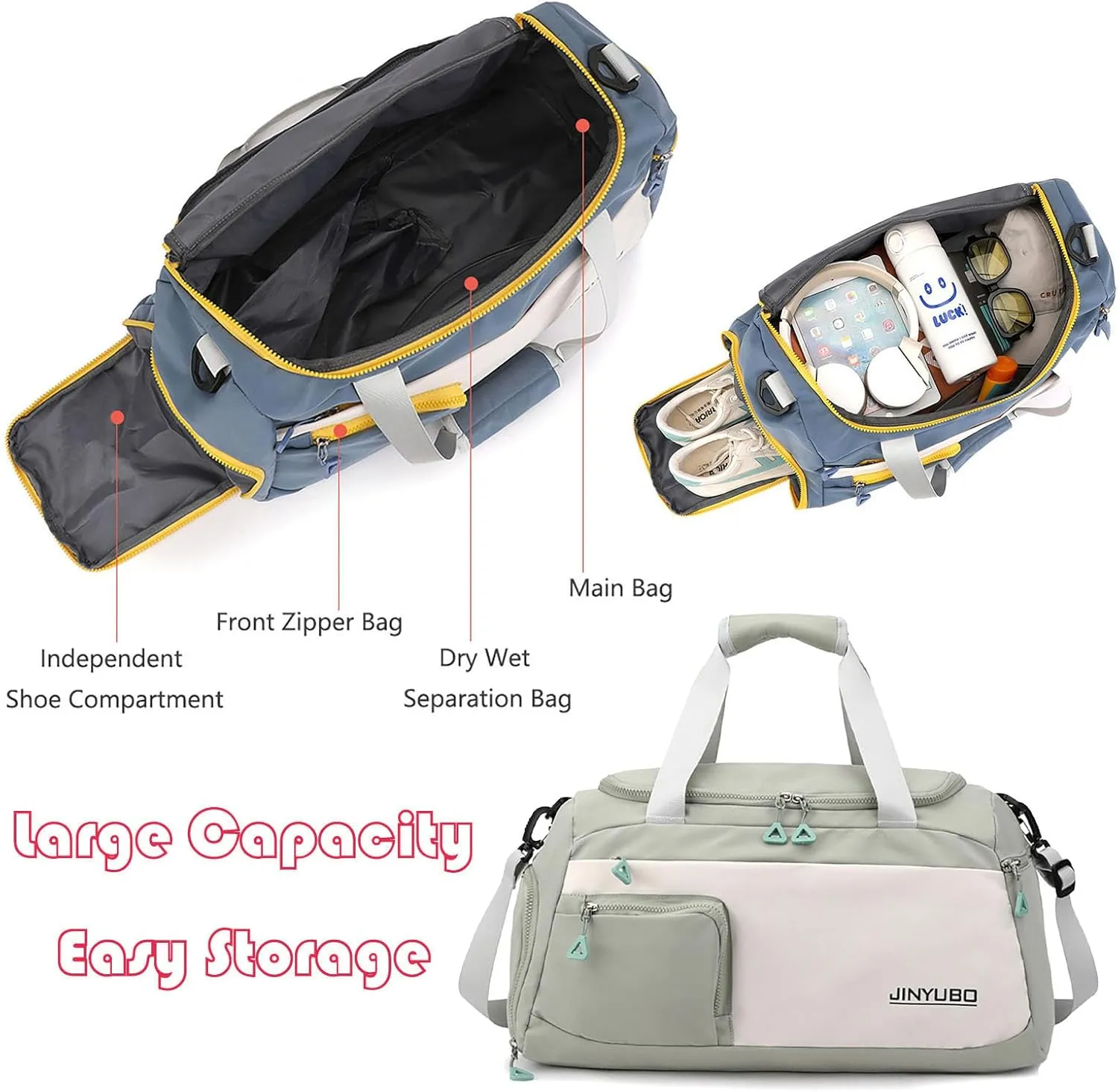 Weekender Overnight Bag Travel Duffel Bag with Independent Shoe Compartment Carry On Sports Tote Gym Bag for Women Men (Chartreuse)
