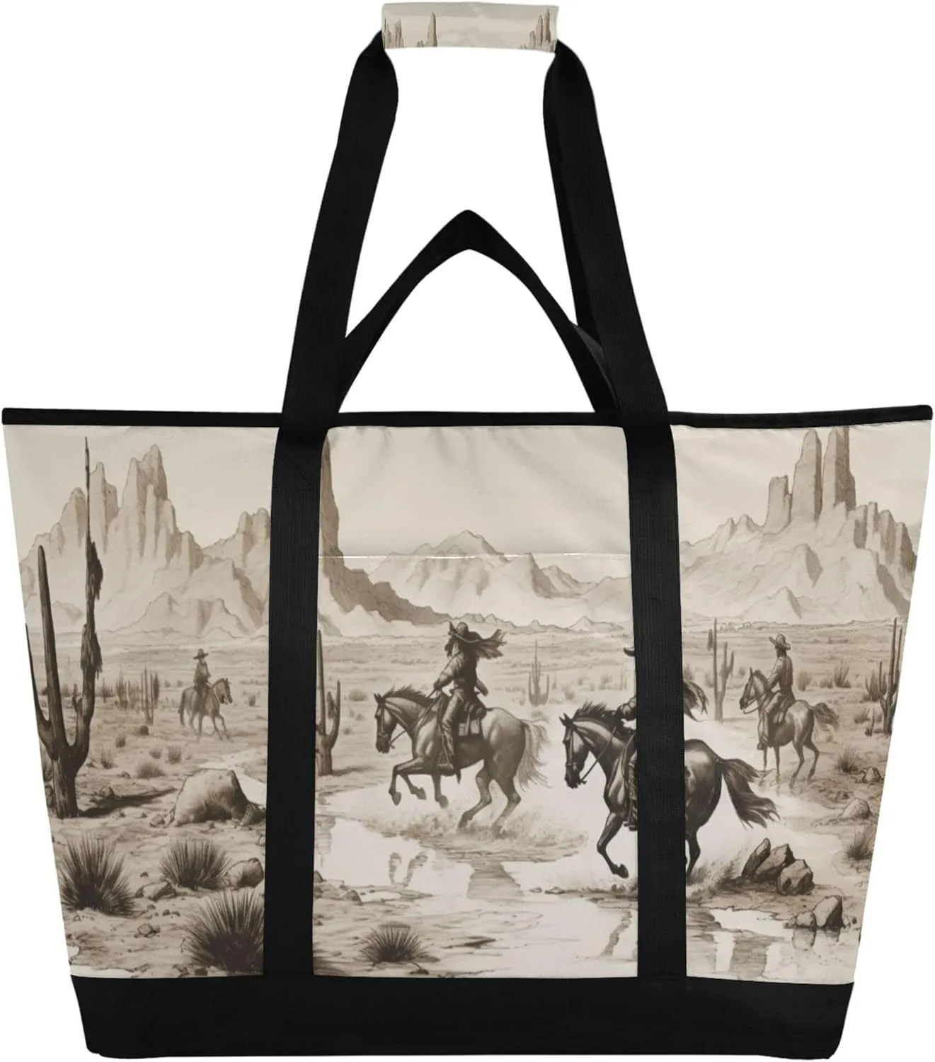 Western Cowboy Reusable Insulated Cooler Bag with Ice Pack Compartment - Large 47L Waterproof Thermal Grocery Tote for Picnic Beach Camping Lunch Storage
