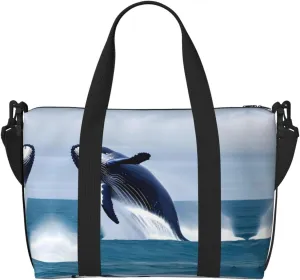 Whales at sea Hand-held travel bag, messenger casual handbag, suitable for work, travel, fitness, tourism, women's zipper storage bag,
