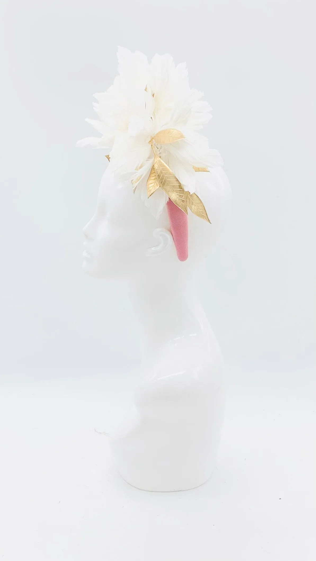 White, gold and mauve pink Kentucky Derby Floral Feather Fascinator, Derby Hat Alternative (SIVLER LINE)