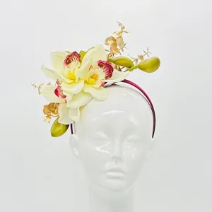 White, green, and cranberry Kentucky Derby Fascinator, Derby Hat alternative (SILVER LINE)